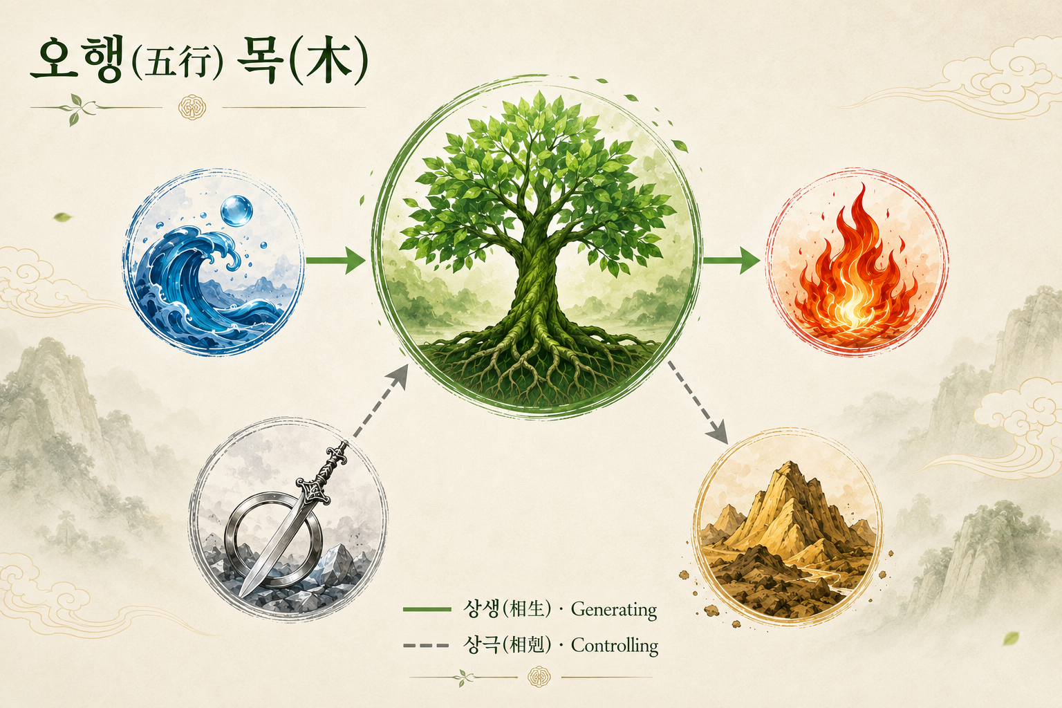 사주기초 오행 1편: 목(木)의 뜻과 상생·상극 관계 이해하기