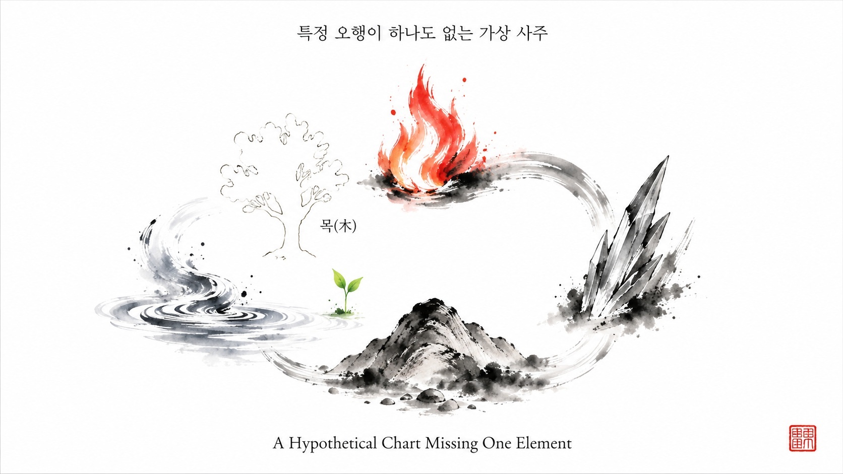 사주와삶 사례로보는사주 6: 특정 오행이 하나도 없는 가상 사주